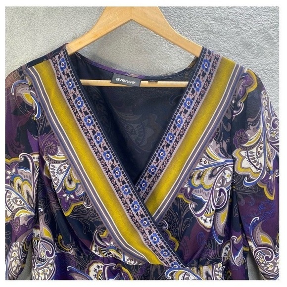 Fairy Grunge Purple Paisley Faux Wrap Boho Tunic Bell Sleeve Top Size 14/16 Y2k - Picture 4 of 9